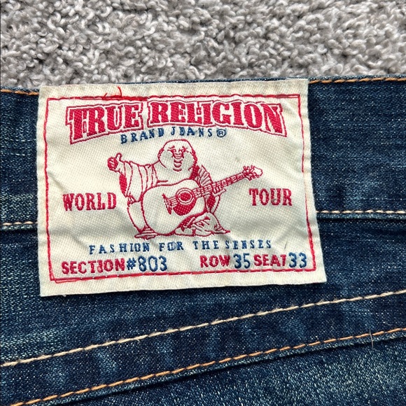 NWT True Religion Men’s Dark Blue Distressed Flared Bootcut #803 Jeans - 35/33 - Picture 6 of 12